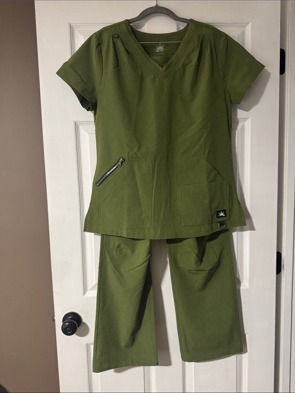 koi Olive V-Neck Scrub Set in Olive Green